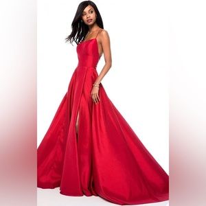 Sherri Hill Red Lace Up Back Dress